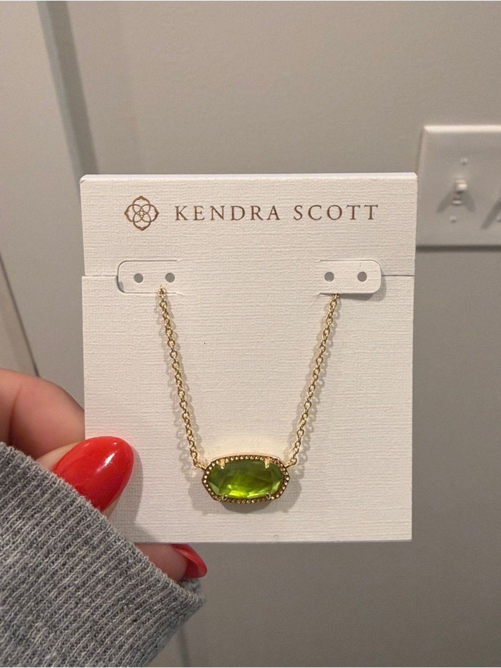 Kendra Scott Gold Necklace with Lime Green Oval Stone